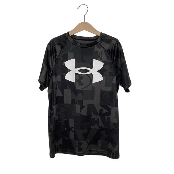 Under Armour Black Gray All Over UA Logo Short Sleeve Tee Medium - Picture 1 of 6